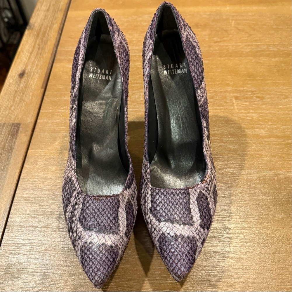 Stuart Weitzman Snakeskin Print Heels Purple‎ Round Toe Platform Size 8.5 - Picture 2 of 14